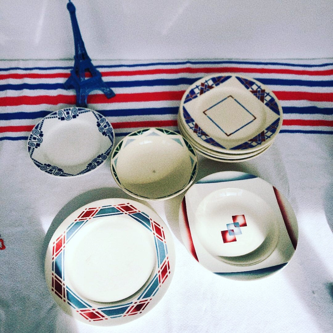 リュネヴィル LUNEVILLE " HOSSEGOR V.F.PARIS"シリーズ 幾何学模様プレート 平皿 C フランスアンティーク食器 蚤の市 ブロカント