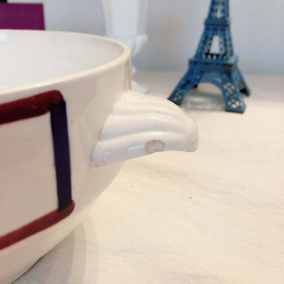 ご予約 ディゴワンサルグミンヌ バスク柄 スーピエール『ルージュ・マリン』 フランスアンティーク食器 フランス蚤の市・ブロカント バスク柄食器