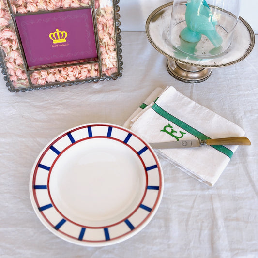 ディゴワンサルグミンヌ バスク柄 ディナープレート 『ルージュ・マリン』B フランスアンティーク食器 フランス蚤の市・ブロカント バスク柄食器 バスク柄のお皿