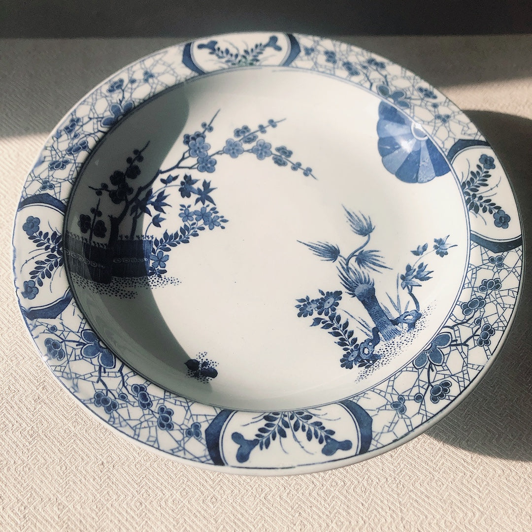 フランスアンティークプレート クレイユモントロー コンポティエ コンポ―ト皿『ジャポン』ブルー アンティーク食器 フランスブロカント・蚤の市