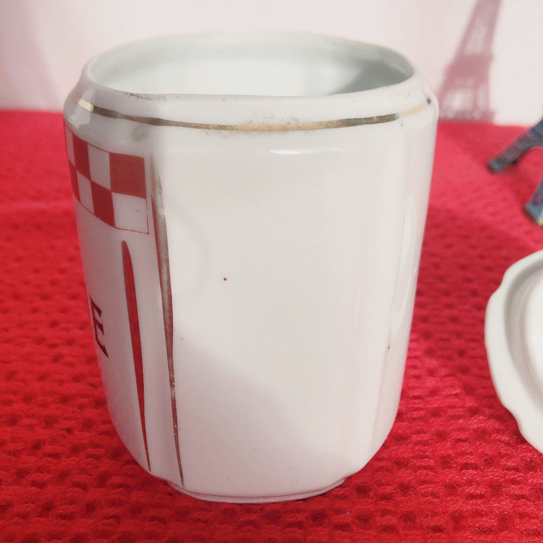 フランスアンティーク 陶器キャニスター ダミエ柄 レッド&ホワイト 3点セット フランスアンティーク食器 ブロカント 蚤の市