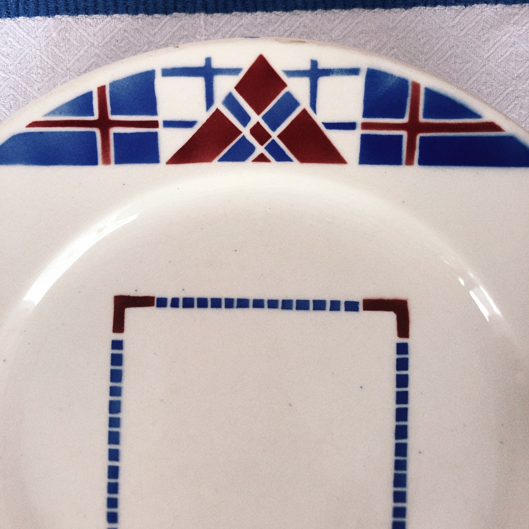 リュネヴィル LUNEVILLE " HOSSEGOR V.F.PARIS"シリーズ 幾何学模様プレート 平皿 B フランスアンティーク食器 蚤の市 ブロカント