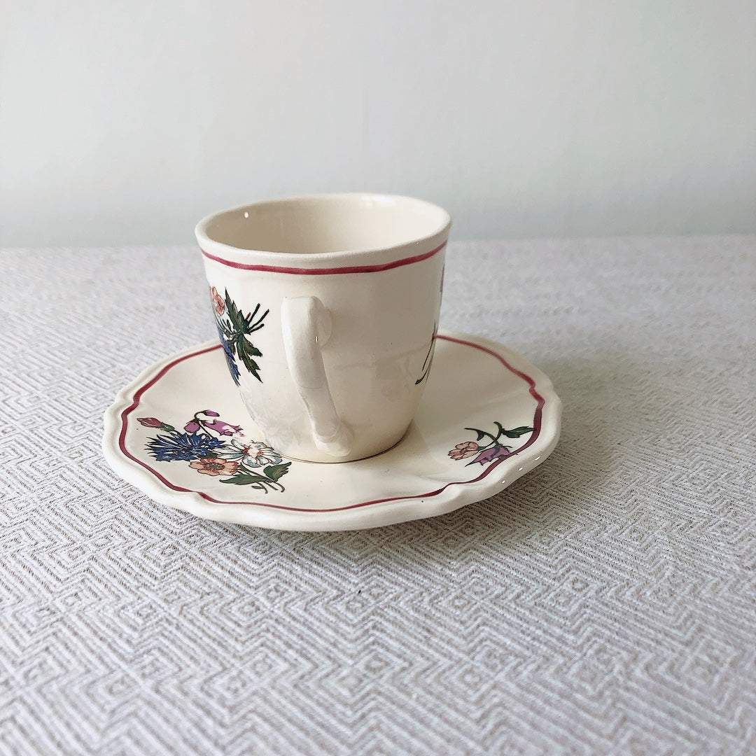 ディゴワンサルグミンヌ Digoin&sarreguemines アグレスト コーヒーカップ&ソーサー2客セット フランスアンティーク食器 フランス蚤の市・ブロカント