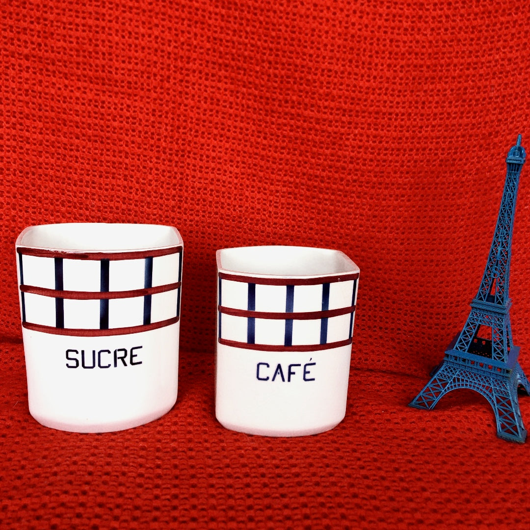 ご予約 フランスアンティーク HBCM Béarn クレイユエモントロー バスク柄 陶器キャニスター 「ルージュ・ブルー」A フランスアンティーク食器 ブロカント 蚤の市