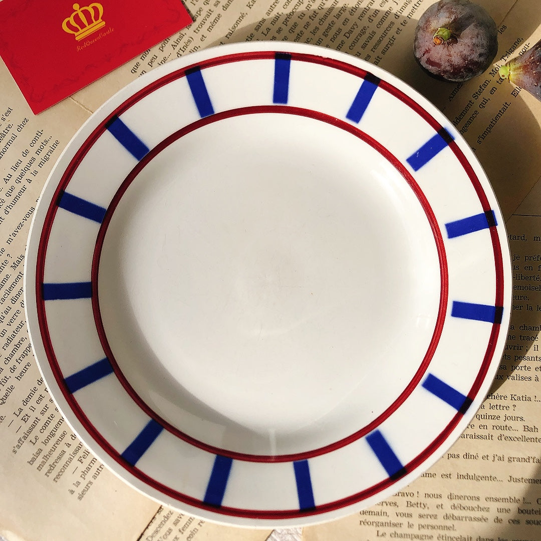 ディゴワンサルグミンヌ バスク柄 デザートプレート 『ルージュ・マリン』A フランスアンティーク食器 フランス蚤の市・ブロカント バスク柄デザートプレート