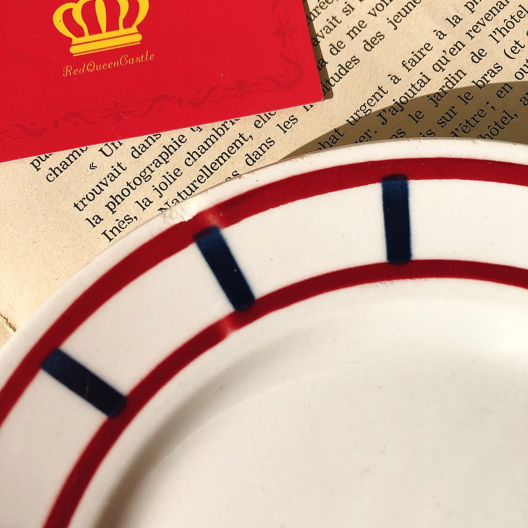 フランスアンティーク HBCM Béarn クレイユエモントロー バスク柄 デザートプレート「ボルドー・ダークブルー」B フランスアンティーク食器 ブロカント 蚤の市