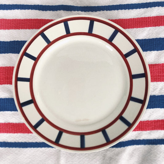 フランスアンティーク HBCM Béarn クレイユエモントロー バスク柄 デザート・サイドプレート「レッドxブルー」 フランスアンティーク食器 ブロカント 蚤の市