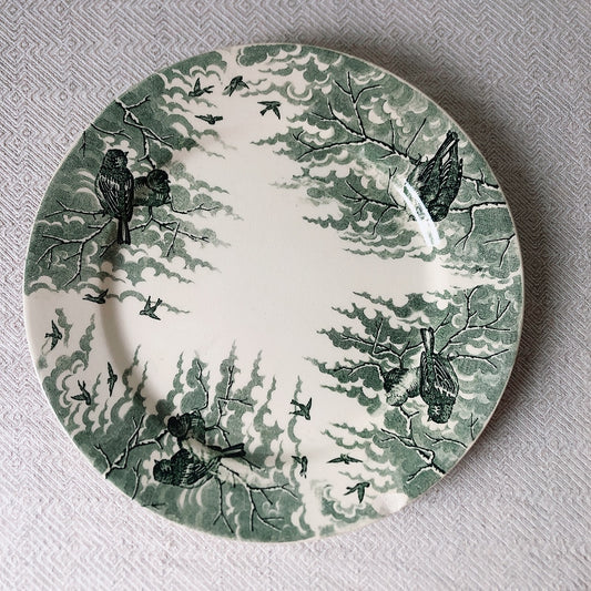 フランスアンティーク U&C sarreguemines サルグミンヌ 平皿 ”NEIGE”小鳥 D ランスアンティーク食器 ブロカント 蚤の市