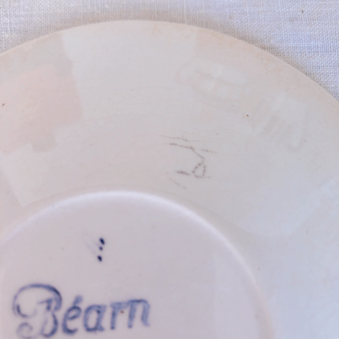クレイユモントロー HBCM Béarn バスク柄 カップ&ソーサー「マロン・ダークブルー」C フランスアンティーク・食器・皿・プレート ブロカント
