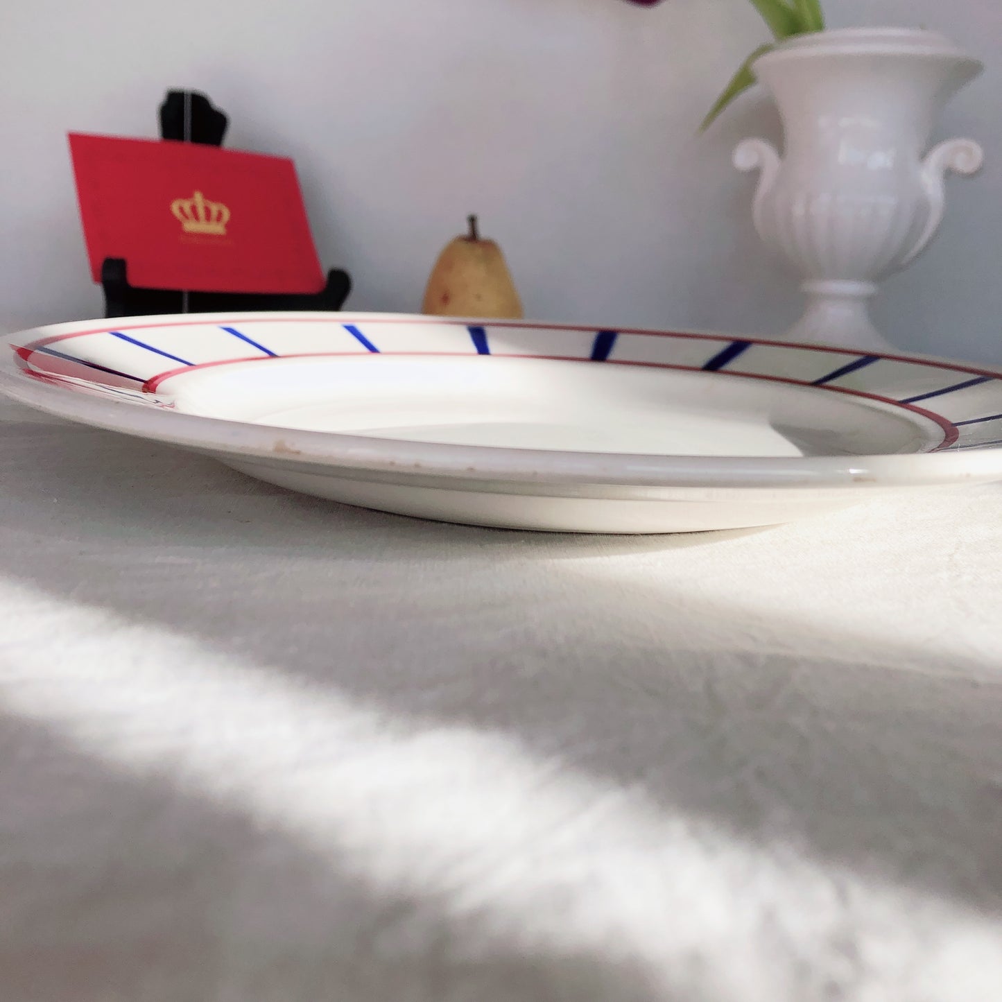 ディゴワンサルグミンヌ バスク柄プレート 大皿 27.5cm『ルージュ・マリン』フランスアンティーク食器 フランス蚤の市・ブロカント バスク柄食器