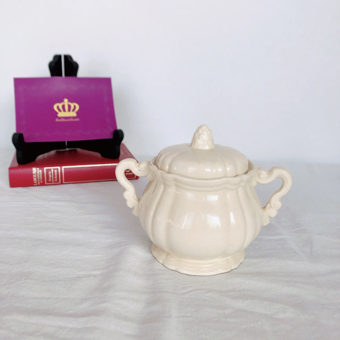 ディゴワンサルグミンヌ Digoin&sarreguemines 花リム シュガーポット&ミルクポット フランスアンティーク食器 フランス蚤の市・ブロカント