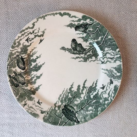 フランスアンティーク U&C sarreguemines サルグミンヌ 平皿 ”NEIGE”小鳥 B ランスアンティーク食器 ブロカント 蚤の市