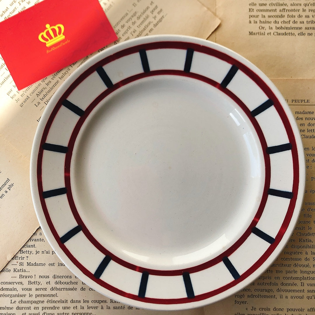 フランスアンティーク HBCM Béarn クレイユエモントロー バスク柄 デザートプレート「ボルドー・ダークブルー」A フランスアンティーク食器 ブロカント 蚤の市
