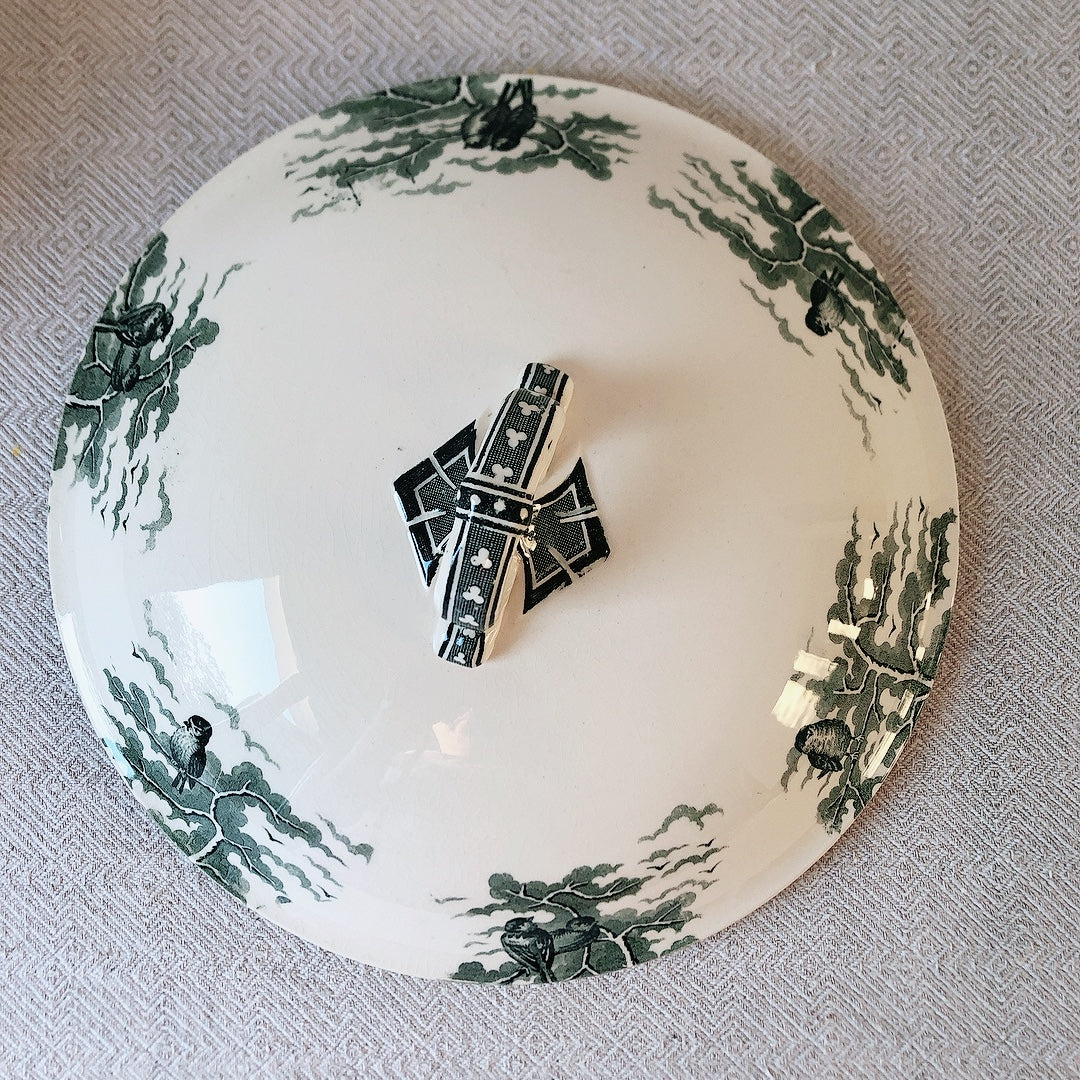 【美品】フランスアンティーク U&C sarreguemines サルグミンヌ スーピエール ”NEIGE”小鳥 フランスアンティーク食器 ブロカント 蚤の市
