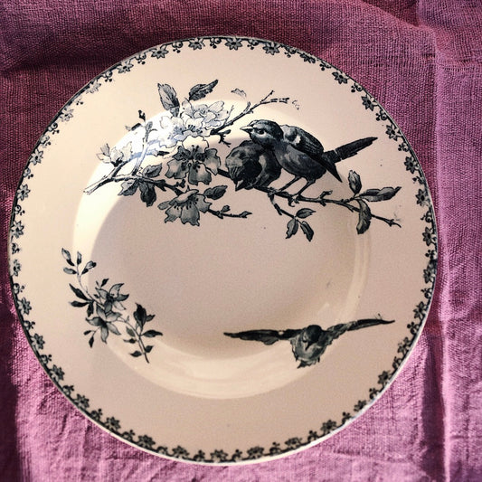 ご予約★フランスアンティーク サルグミンヌ ファボリ『FAVORI』ブルー スーププレート C ファイアンスフィーヌ フランスアンティーク食器 フランス蚤の市・ブロカント