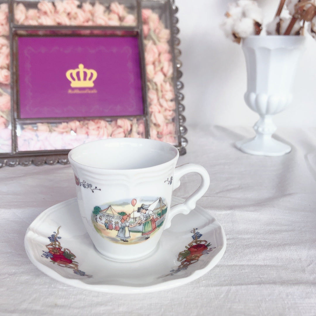 サルグミンヌ sarreguemines ‘’オベルネ‘’ コーヒーカップ&ソーサー 3客セット フランスアンティーク食器 フランス蚤の市・ブロカント