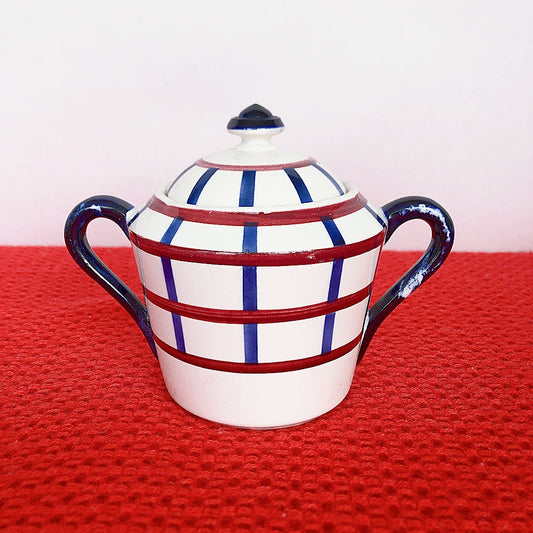 ご予約 クレイユモントロー HBCM Béarn バスク柄 シュガーポット「レッド&ブルー」フランスアンティーク・食器・皿・プレート ブロカント 蚤の市