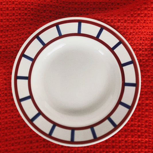 フランスアンティーク HBCM Béarn クレイユモントロー バスク柄 スーププレート /深皿「レッドxブルー」C フランスアンティーク食器 ブロカント 蚤の市
