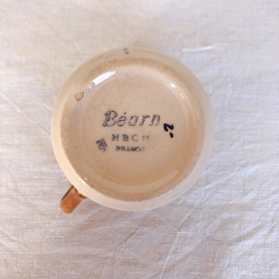 クレイユモントロー HBCM Béarn バスク柄 カップ&ソーサー「マロン・ダークブルー」C フランスアンティーク・食器・皿・プレート ブロカント