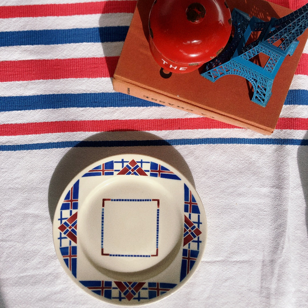 リュネヴィル LUNEVILLE " HOSSEGOR V.F.PARIS"シリーズ 幾何学模様プレート 平皿 A フランスアンティーク食器 蚤の市 ブロカント