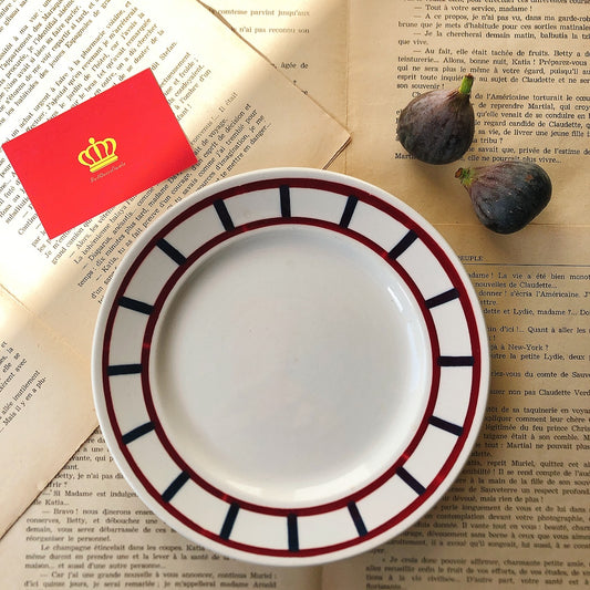 フランスアンティーク HBCM Béarn クレイユエモントロー バスク柄 デザートプレート「ボルドー・ダークブルー」A フランスアンティーク食器 ブロカント 蚤の市