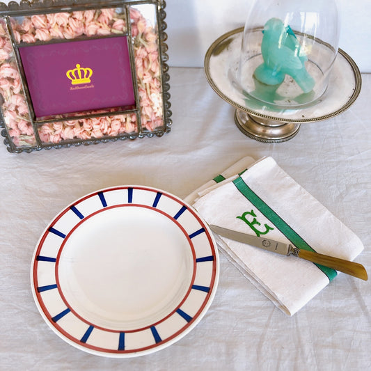 ディゴワンサルグミンヌ バスク柄 ディナープレート 『ルージュ・マリン』C フランスアンティーク食器 フランス蚤の市・ブロカント バスク柄食器 バスク柄のお皿