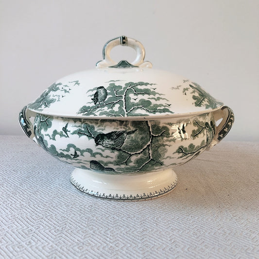 【美品】フランスアンティーク U&C sarreguemines サルグミンヌ スーピエール ”NEIGE”小鳥 フランスアンティーク食器 ブロカント 蚤の市