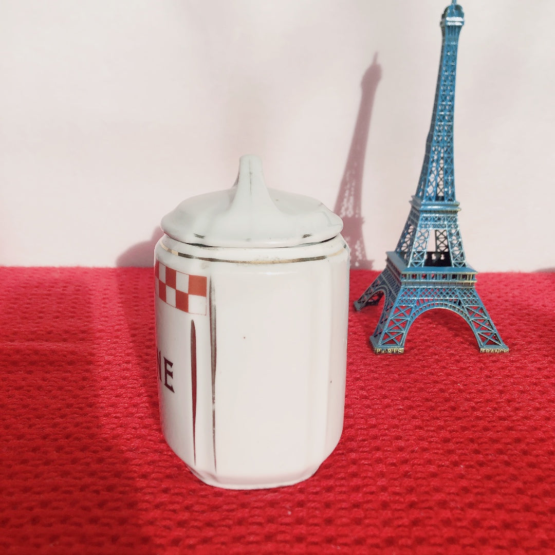 フランスアンティーク 陶器キャニスター ダミエ柄 レッド&ホワイト 3点セット フランスアンティーク食器 ブロカント 蚤の市