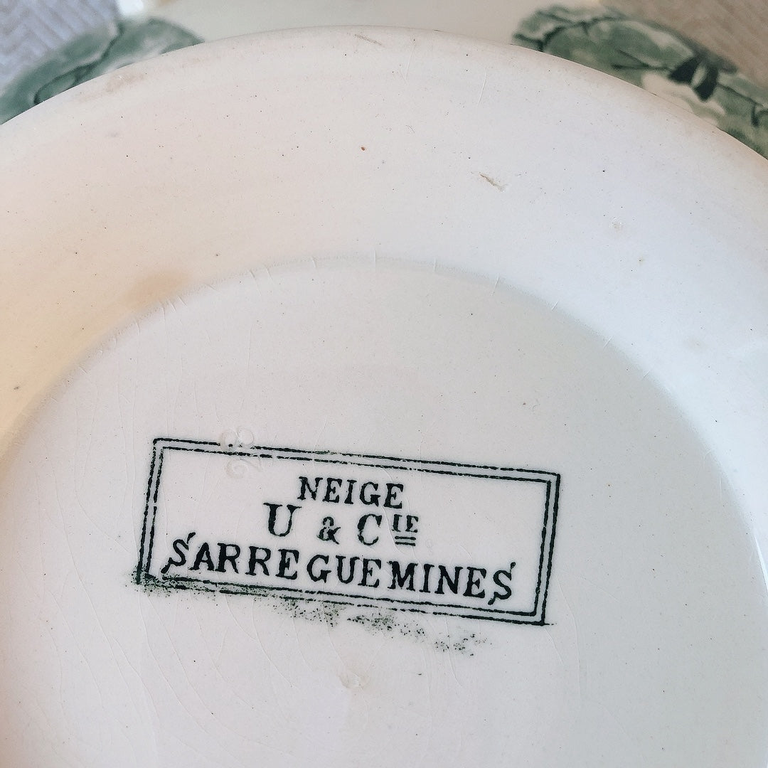 【美品】フランスアンティーク U&C sarreguemines サルグミンヌ スーピエール ”NEIGE”小鳥 フランスアンティーク食器 ブロカント 蚤の市