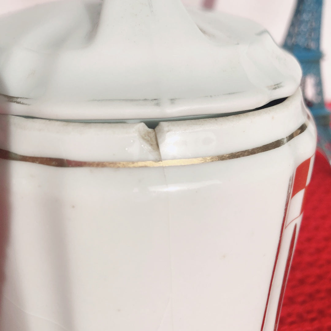 フランスアンティーク 陶器キャニスター ダミエ柄 レッド&ホワイト 3点セット フランスアンティーク食器 ブロカント 蚤の市