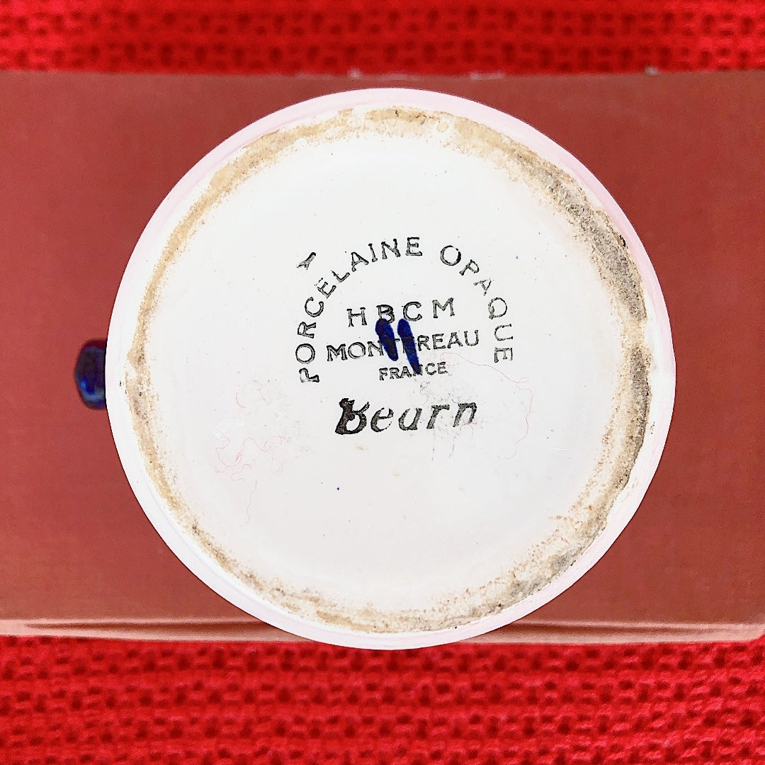 ご予約 フランスアンティーク・食器・皿・プレート ブロカント HBCM Béarn バスク柄 ピシェ・ミルクポット「ルージュ・マリン」その後バスク柄食器セット