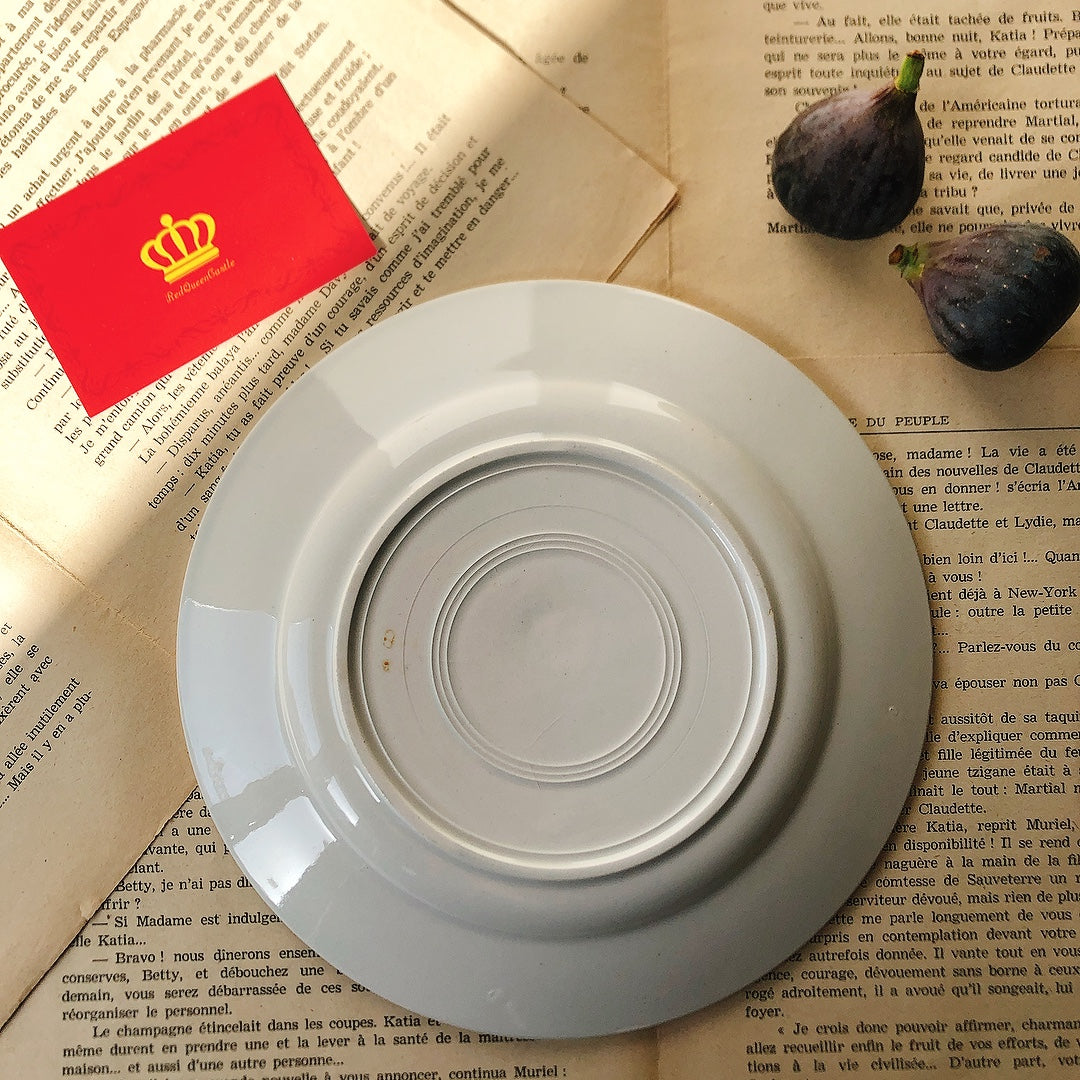 フランスアンティーク HBCM Béarn クレイユエモントロー バスク柄 デザートプレート「ボルドー・ダークブルー」A フランスアンティーク食器 ブロカント 蚤の市