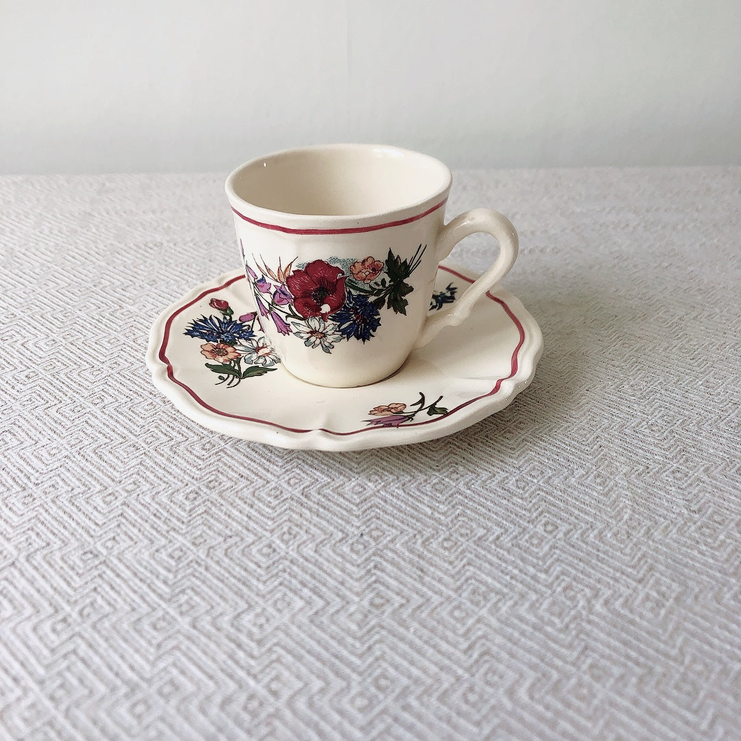 ディゴワンサルグミンヌ Digoin&sarreguemines アグレスト コーヒーカップ&ソーサー2客セット フランスアンティーク食器 フランス蚤の市・ブロカント