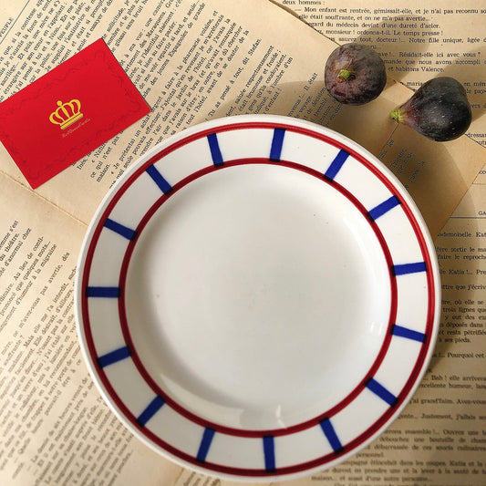ディゴワンサルグミンヌ バスク柄 デザートプレート 『ルージュ・マリン』C フランスアンティーク食器 フランス蚤の市・ブロカント バスク柄デザートプレート