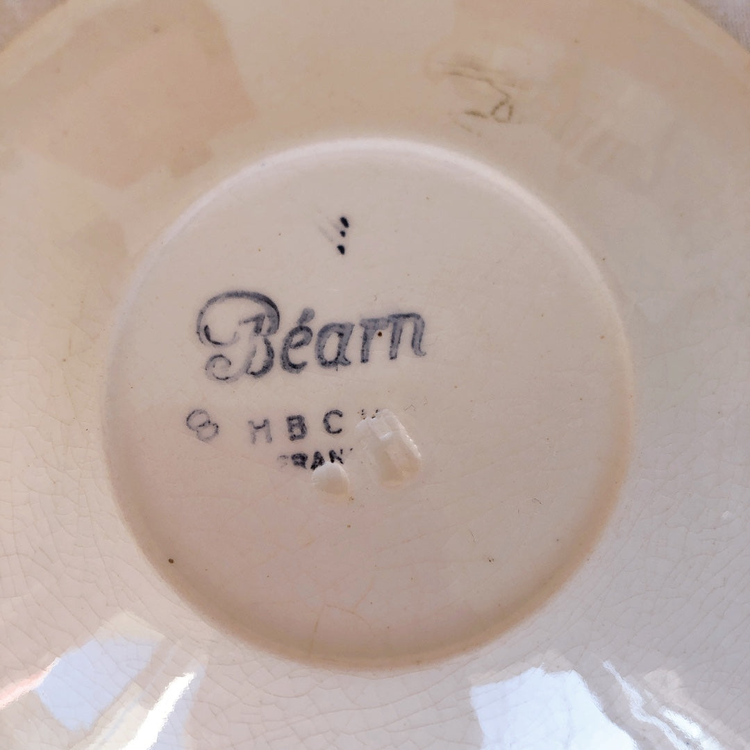 クレイユモントロー HBCM Béarn バスク柄 カップ&ソーサー「マロン・ダークブルー」C フランスアンティーク・食器・皿・プレート ブロカント