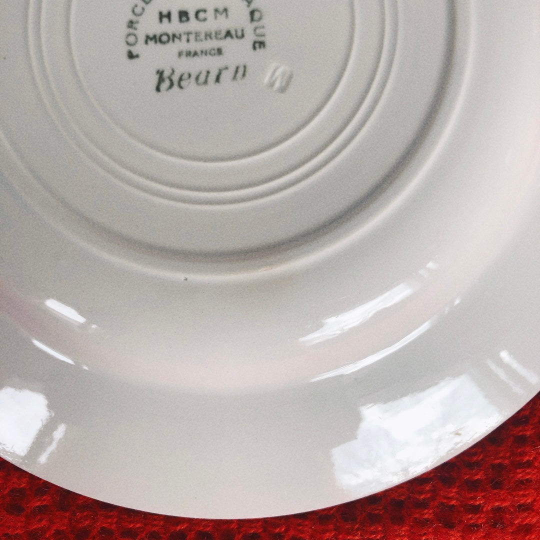 フランスアンティーク HBCM Béarn クレイユモントロー バスク柄 スーププレート /深皿「レッドxブルー」D フランスアンティーク食器 ブロカント 蚤の市