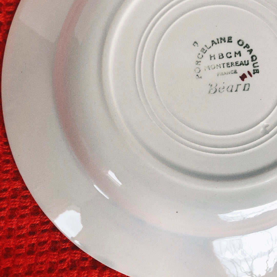 フランスアンティーク HBCM Béarn クレイユモントロー バスク柄 スーププレート /深皿「レッドxダークブルー」E フランスアンティーク食器 ブロカント 蚤の市