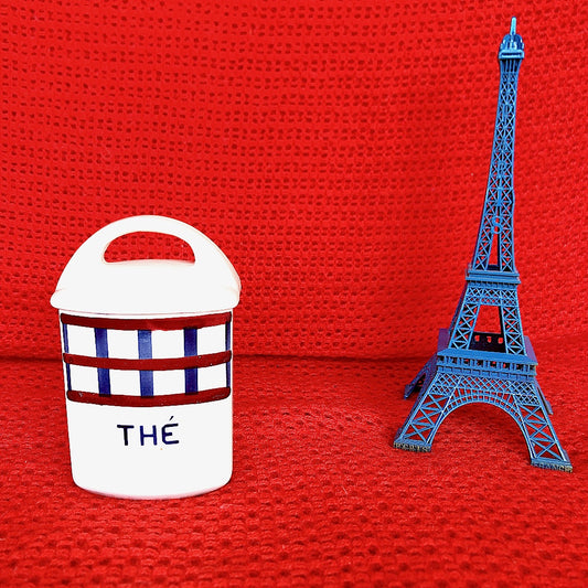 ご予約 フランスアンティーク HBCM Béarn クレイユエモントロー バスク柄 陶器キャニスター 「ルージュ・マリン」D フランスアンティーク ブロカント 蚤の市