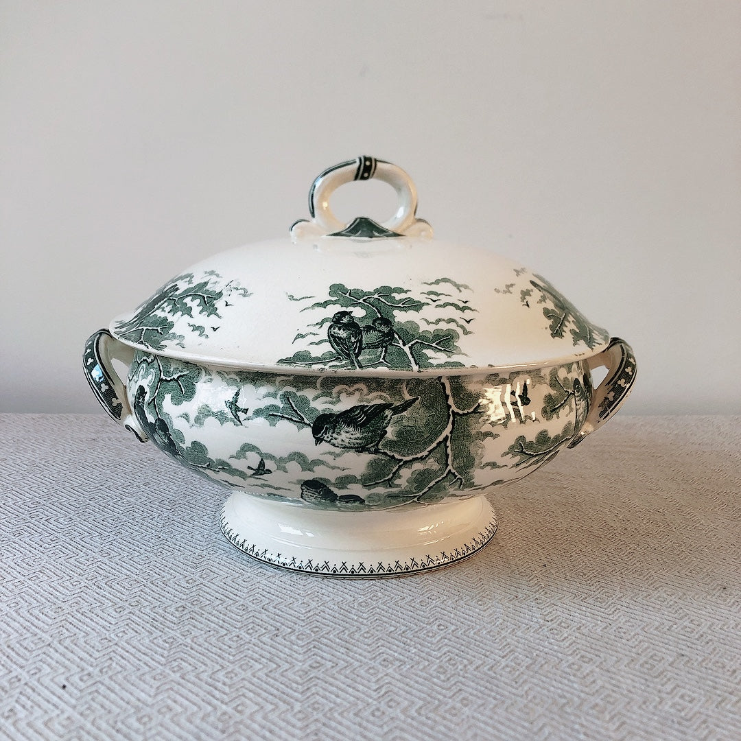 【美品】フランスアンティーク U&C sarreguemines サルグミンヌ スーピエール ”NEIGE”小鳥 フランスアンティーク食器 ブロカント 蚤の市
