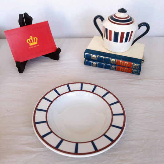 ディゴワンサルグミンヌ ピロブラン バスク柄 スーププレート 『ワインレッド・ネイビー』A フランスアンティーク食器 フランス蚤の市・ブロカント バスク柄食器