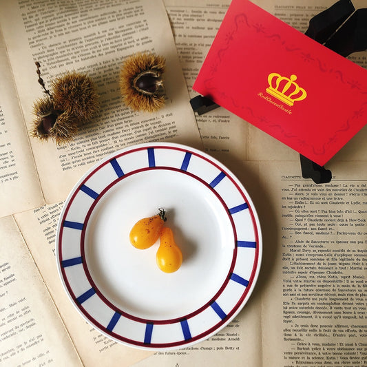 ディゴワンサルグミンヌ バスク柄 デザートプレート 『ルージュ・マリン』D フランスアンティーク食器 フランス蚤の市・ブロカント バスク柄デザートプレート