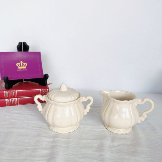 ディゴワンサルグミンヌ Digoin&sarreguemines 花リム シュガーポット&ミルクポット フランスアンティーク食器 フランス蚤の市・ブロカント