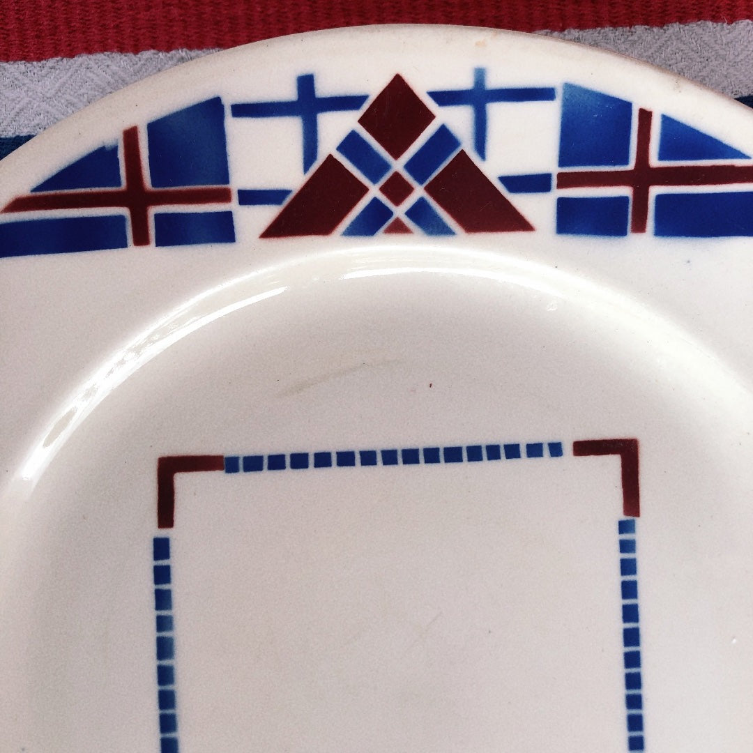 リュネヴィル LUNEVILLE " HOSSEGOR V.F.PARIS"シリーズ 幾何学模様プレート 平皿 C フランスアンティーク食器 蚤の市 ブロカント