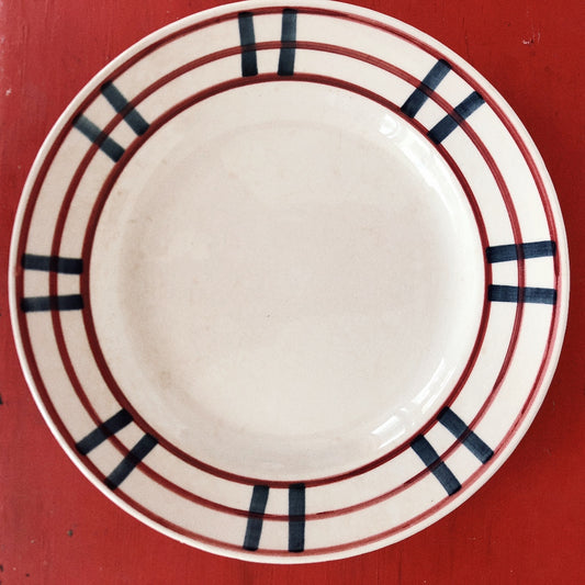 ジアン Gien 『BAYONNE』ディナープレート バスク柄 レッド✕ブルー B フランスアンティーク・食器・皿・プレート ブロカント
