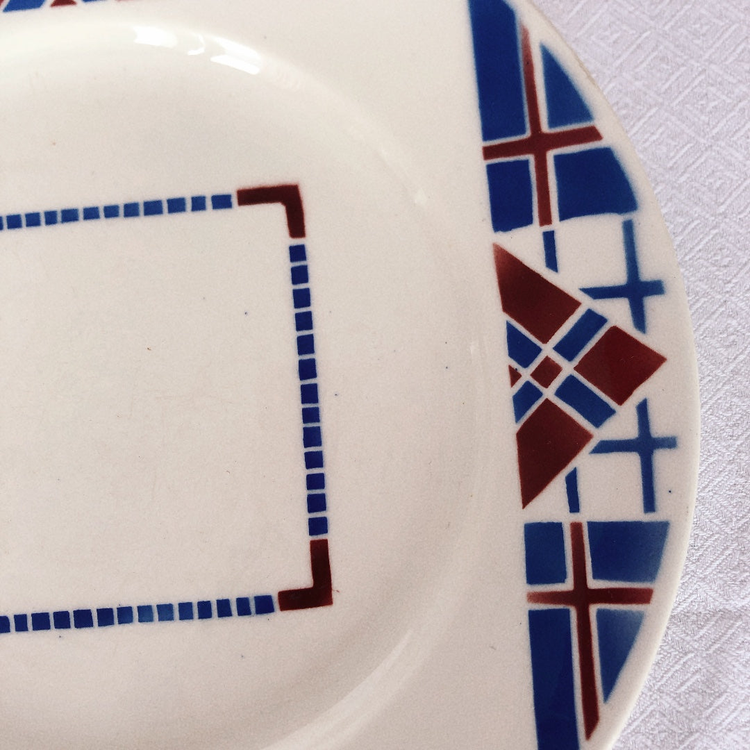 リュネヴィル LUNEVILLE " HOSSEGOR V.F.PARIS"シリーズ 幾何学模様プレート 平皿 B フランスアンティーク食器 蚤の市 ブロカント