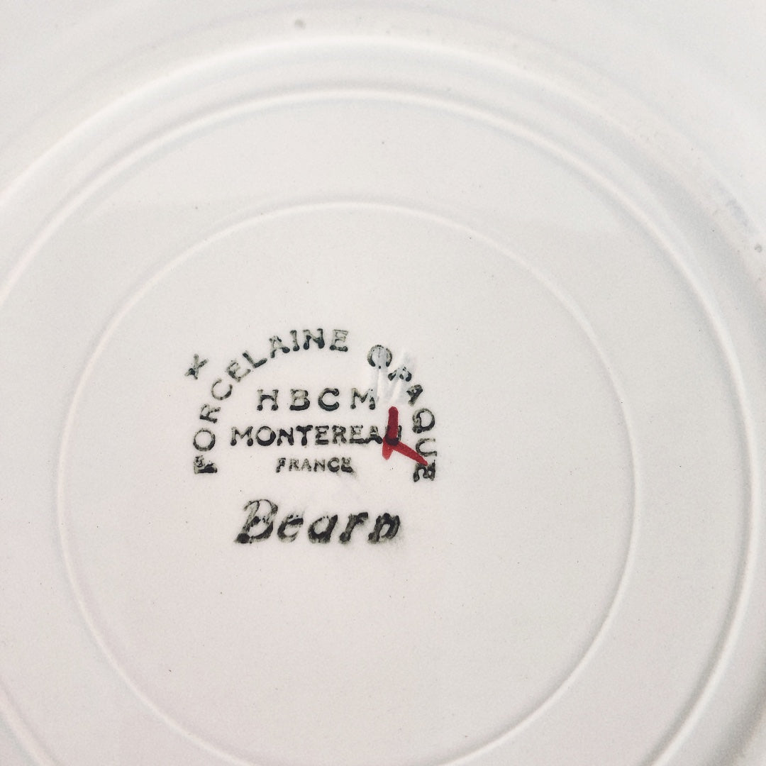 フランスアンティーク HBCM Béarn クレイユエモントロー バスク柄 デザート・サイドプレート「レッドxブルー」 フランスアンティーク食器 ブロカント 蚤の市