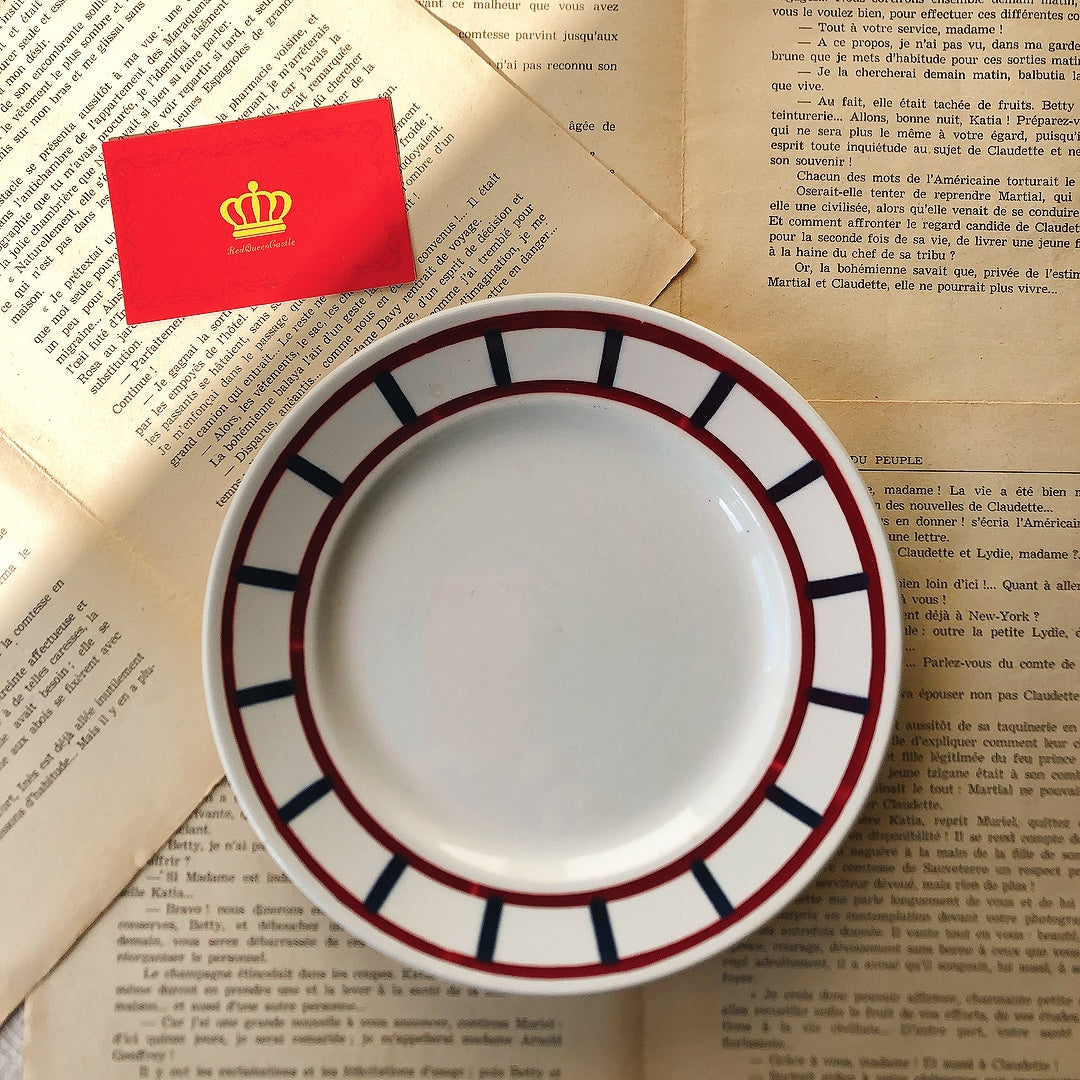 フランスアンティーク HBCM Béarn クレイユエモントロー バスク柄 デザートプレート「ボルドー・ダークブルー」A フランスアンティーク食器 ブロカント 蚤の市