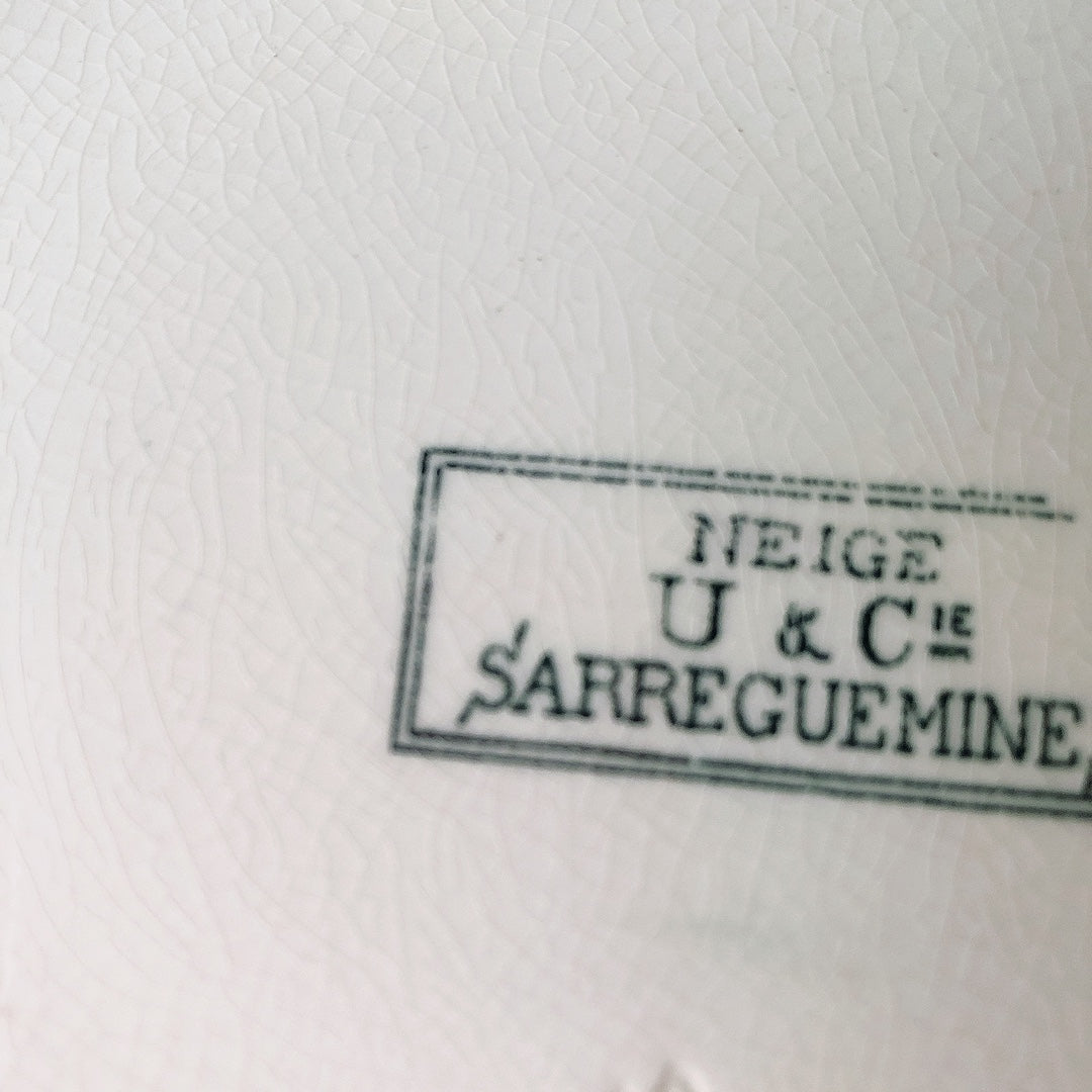 フランスアンティーク U&C sarreguemines サルグミンヌ 平皿 ”NEIGE”小鳥 D ランスアンティーク食器 ブロカント 蚤の市