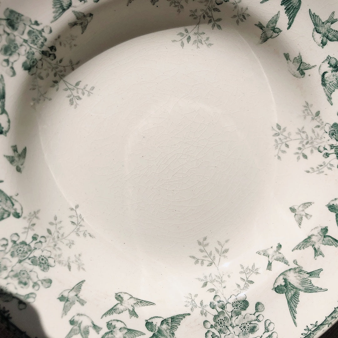 ショワジー・ル・ロワ アンティークプレート 小鳥とワイルドローズ 深皿 23cm D フランスアンティーク食器・プレート フランス直送アンティーク