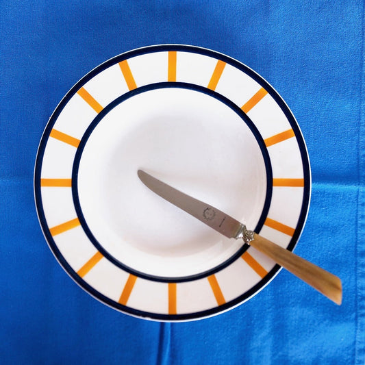 フランスアンティーク HBCM Béarn クレイユモントロー バスク柄 スーププレート /深皿「イエローxダークブルー」B フランスアンティーク食器 ブロカント 蚤の市